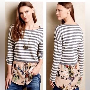 Anthropologie Striped Blouse with Floral Accent